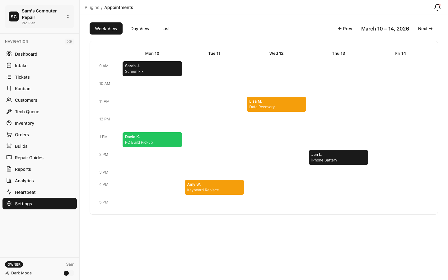 RepairOps Appointments plugin for customer booking